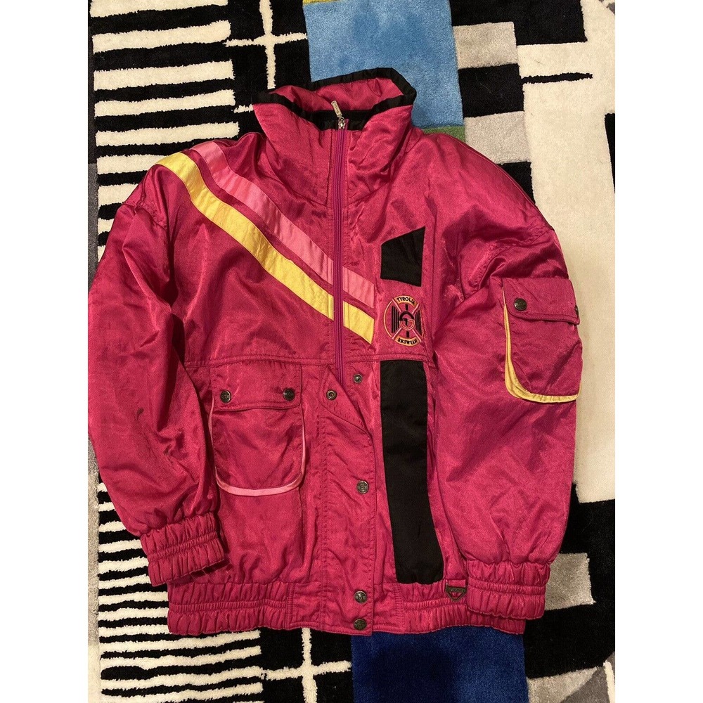 Vintage 80's Tyrolia by Head Ski Wear zip front Ski Jacket Pink Black Size 12/L